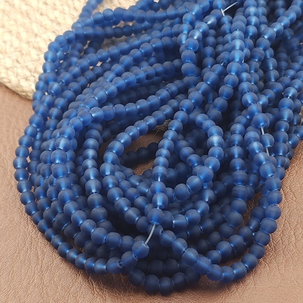 4MM Frosted Glass Beads, Approx 200pcs, Blue